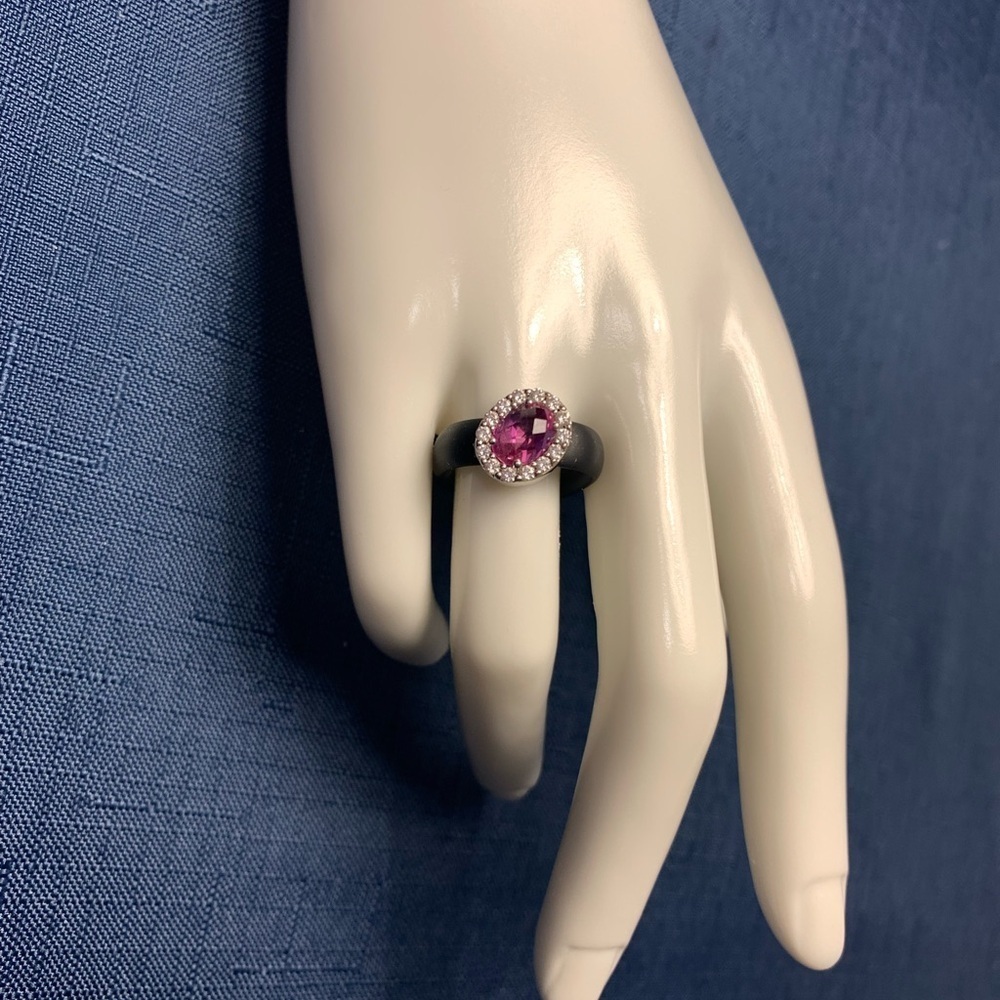 925 Sterling Silver Belle Etoile Ring with Dark Pink Stone